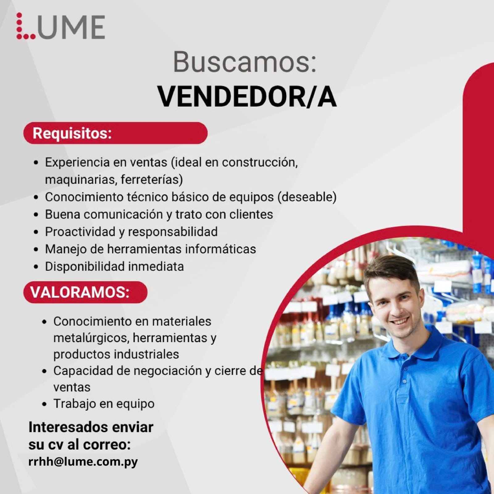 Oferta laboral: Vendedor — Lume
