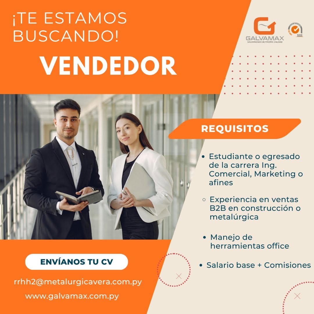 Oferta laboral: Vendedor — Metalurgica Vera