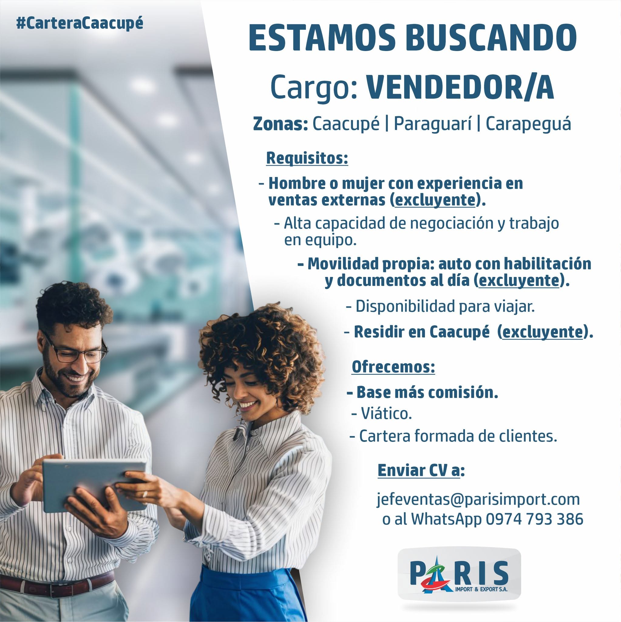 Oferta laboral: Vendedor — Paris Import