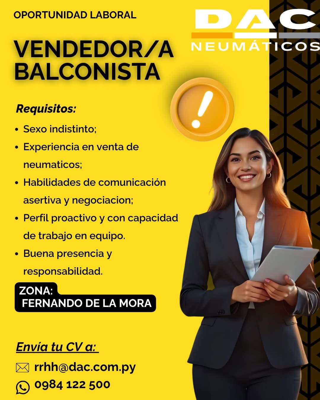 Oferta laboral: Vendedor Balconista — Dac