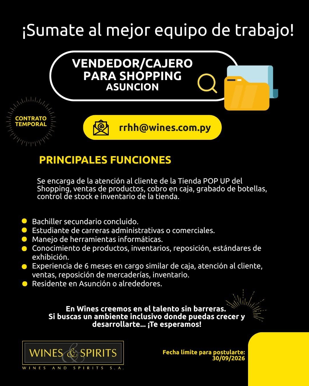 Oferta laboral: Vendedor Cajero — Wines
