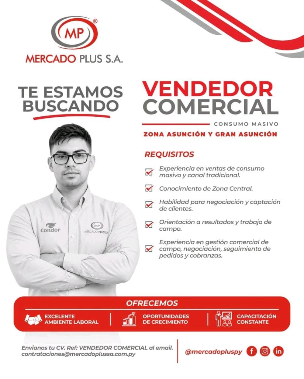 Oferta laboral: Vendedor Comercial — Mercado Plus SA