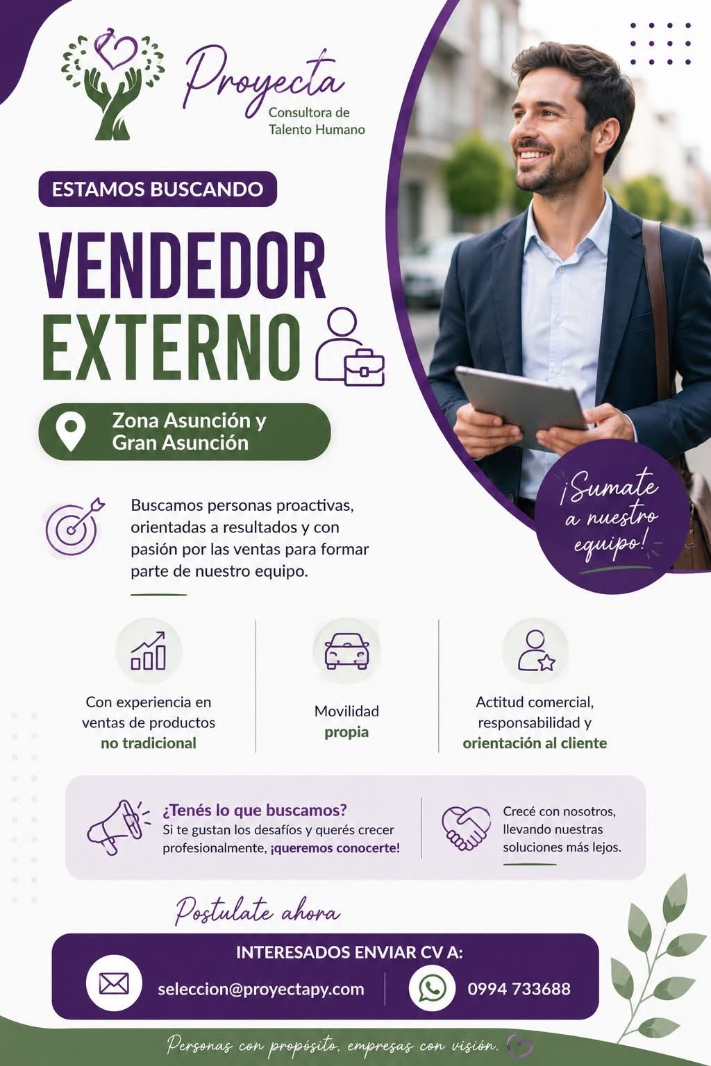 Oferta laboral: Vendedor Externo — Proyecta Py