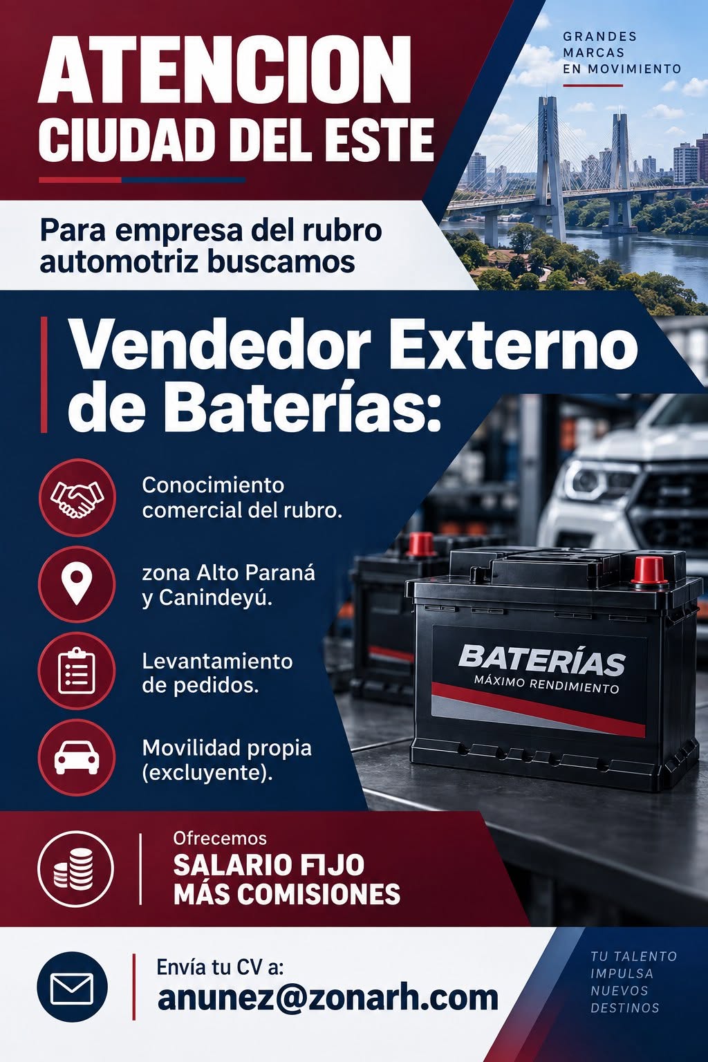 Oferta laboral: Vendedor Externo De Baterías — Zona RH