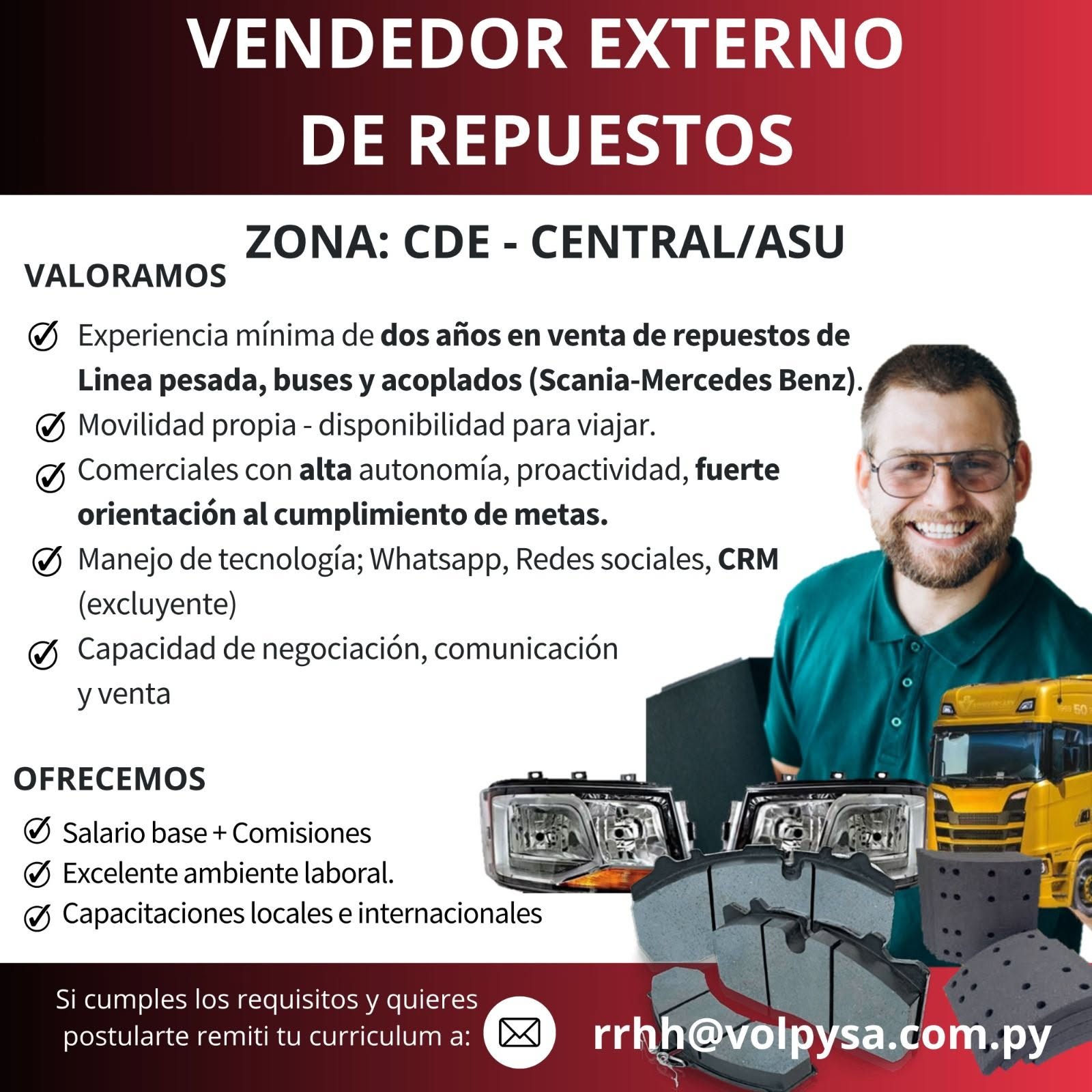Oferta laboral: Vendedor Externo De Repuestos — Volpy SA