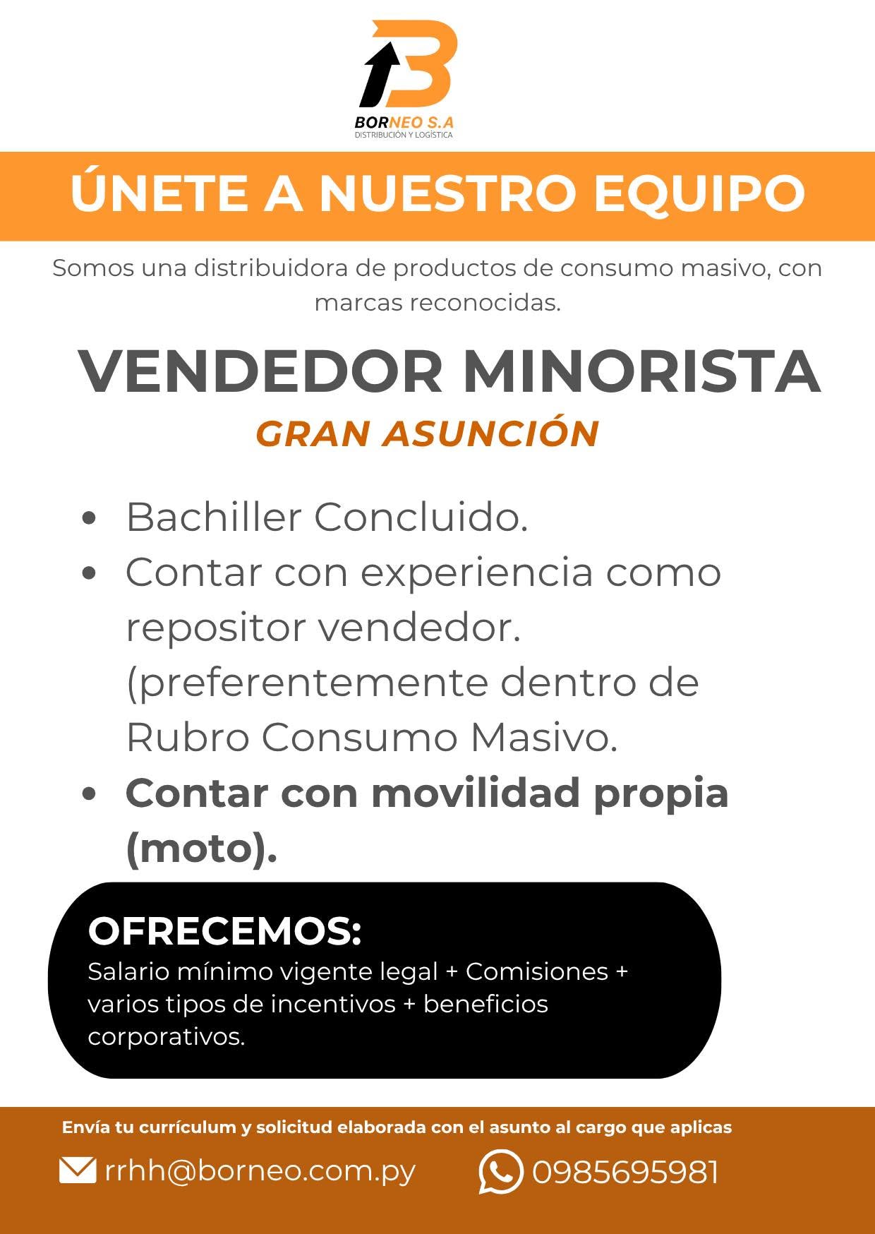Oferta laboral: Vendedor Minorista — Borneo