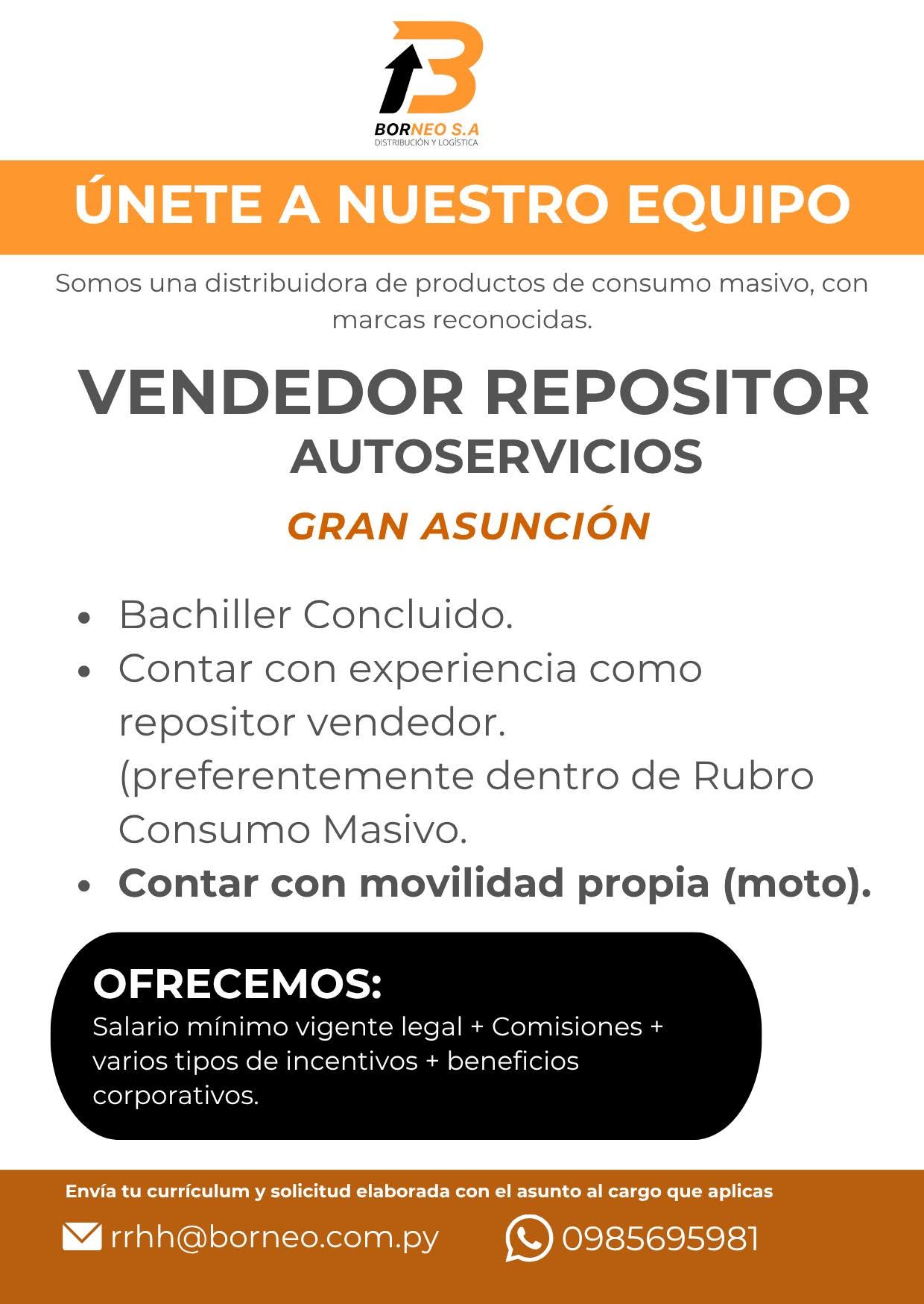 Oferta laboral: Vendedor Repositor — Borneo