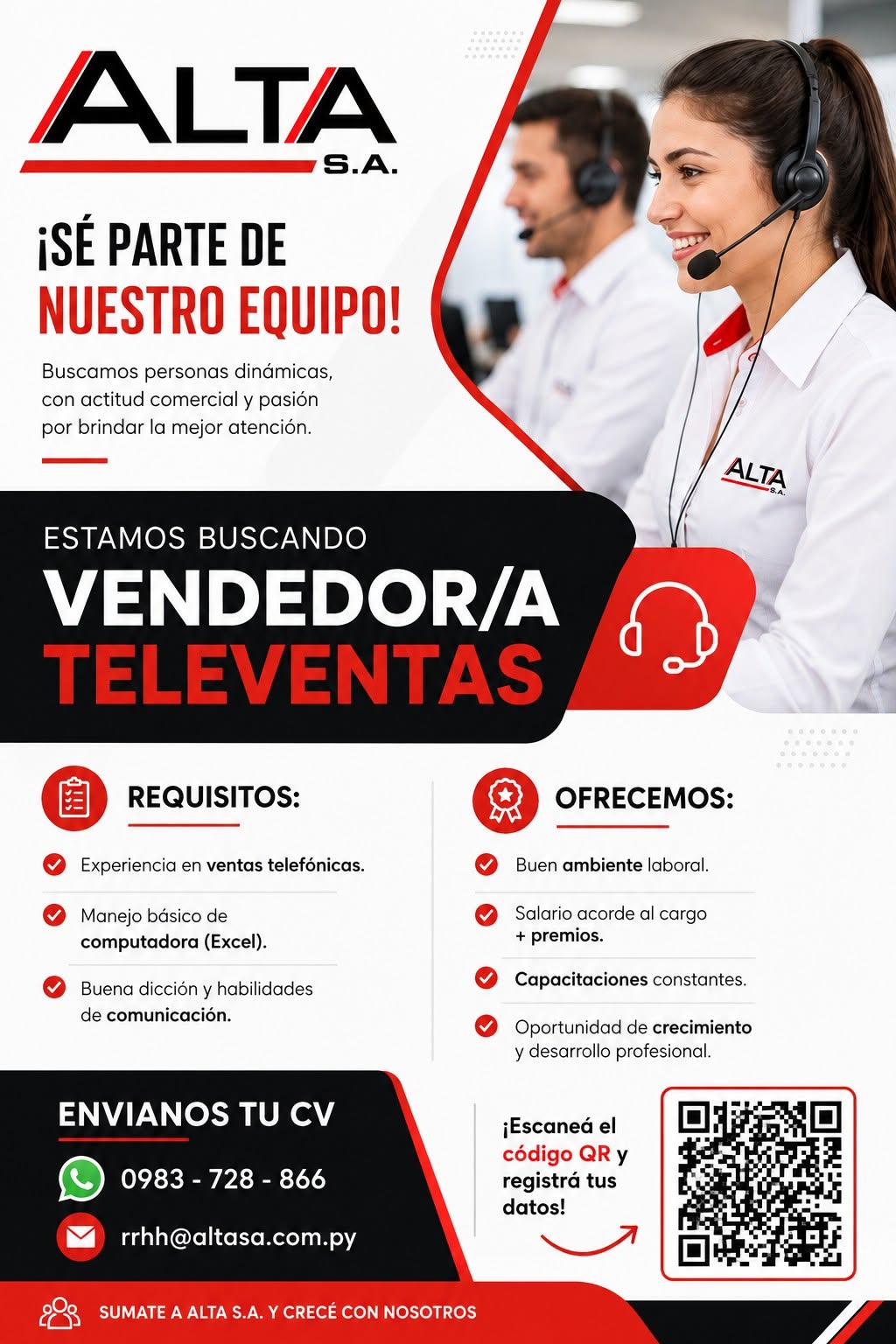 Oferta laboral: Vendedor Televentas — Alta SA