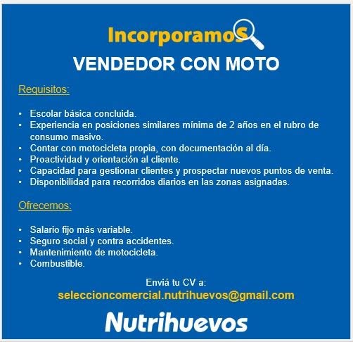 Oferta laboral: Vendedor Con Moto