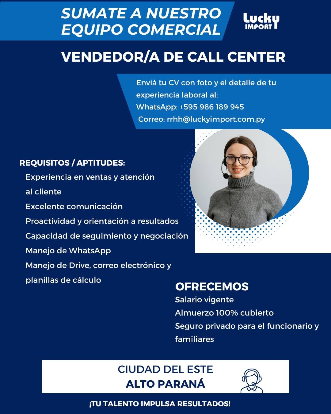 Oferta laboral: Vendedor De Call Center — Lucky Import