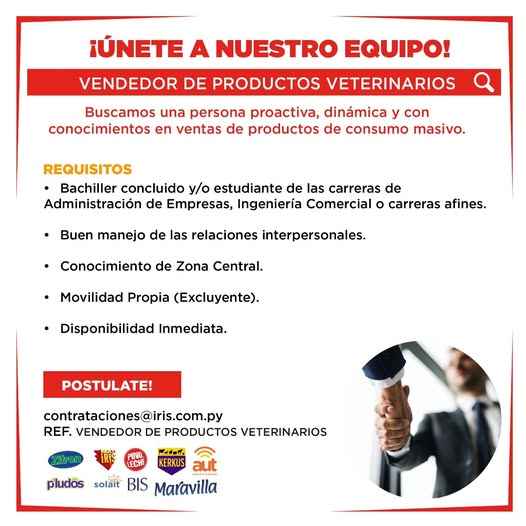Oferta laboral: Vendedor De Productos Veterinarios — IRIS