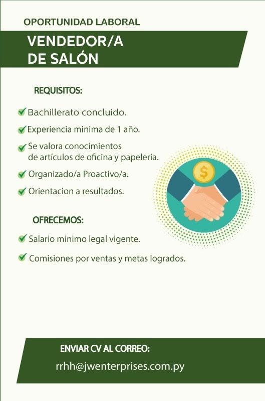 Oferta laboral: Vendedor De Salón — JW Enterprises