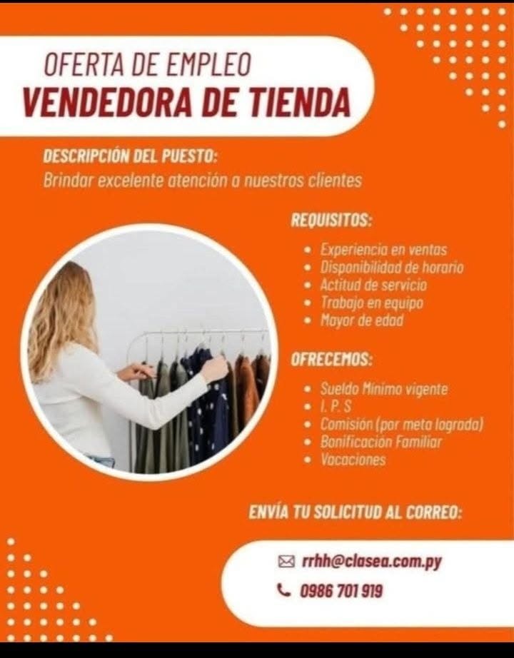 Oferta laboral: Vendedor De Tienda — Clase A