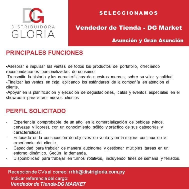 Oferta laboral: Vendedor De Tienda DG Market