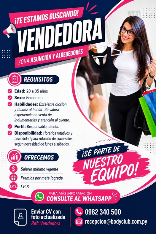 Oferta laboral: Vendedora — BodyClub
