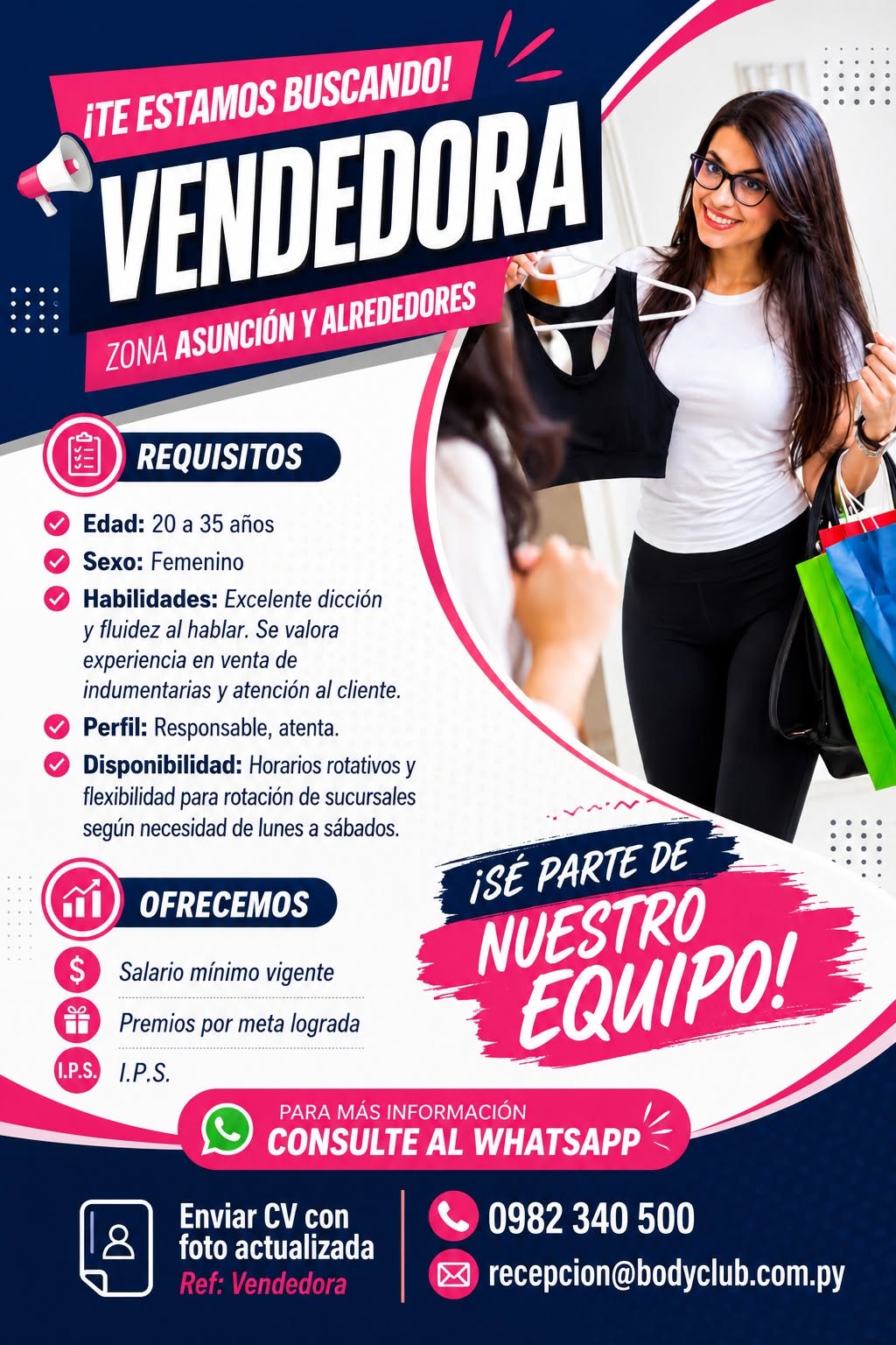 Oferta laboral: Vendedora — Bodyclub