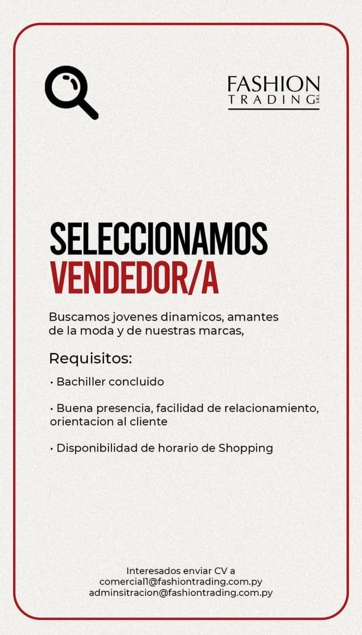 Oferta laboral: Vendedora — Fashion Trading