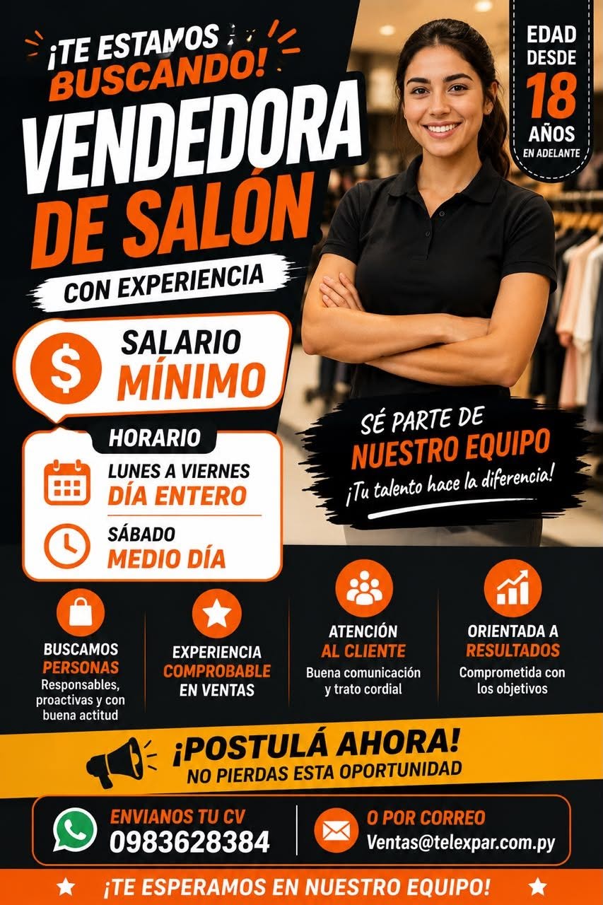 Oferta laboral: Vendedora De Salón