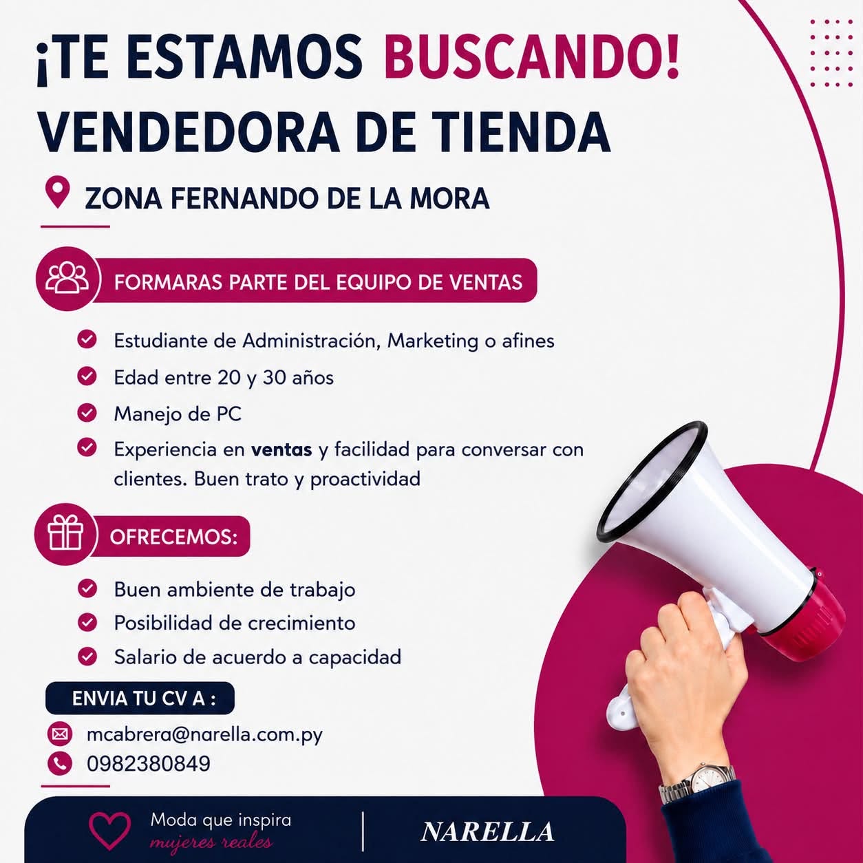 Oferta laboral: Vendedora De Tienda — Narella