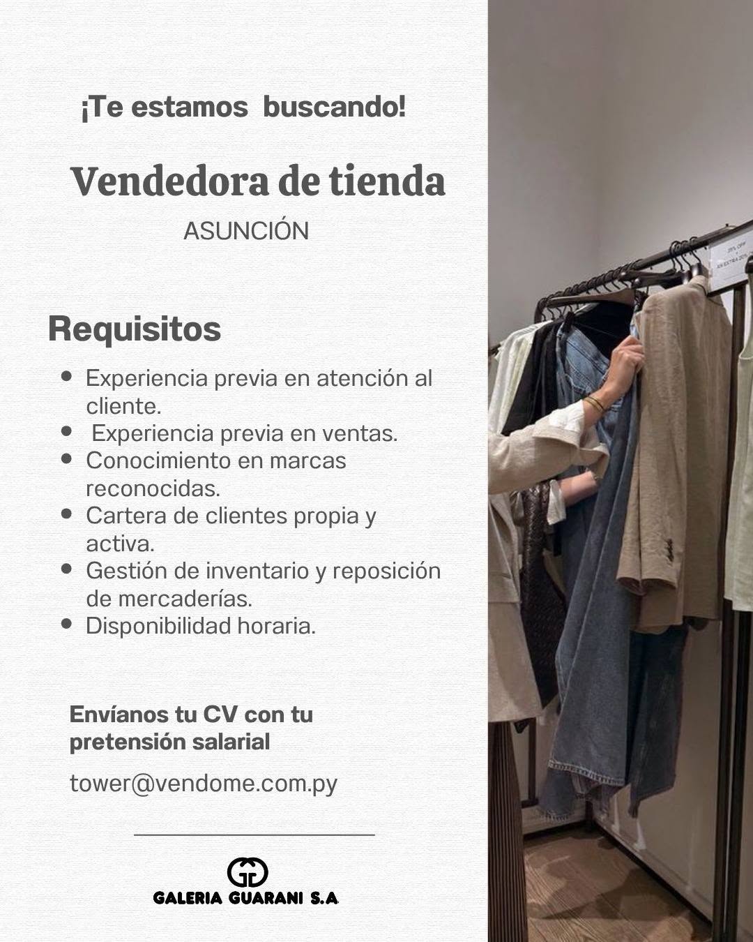 Oferta laboral: Vendedora De Tienda — Vendome