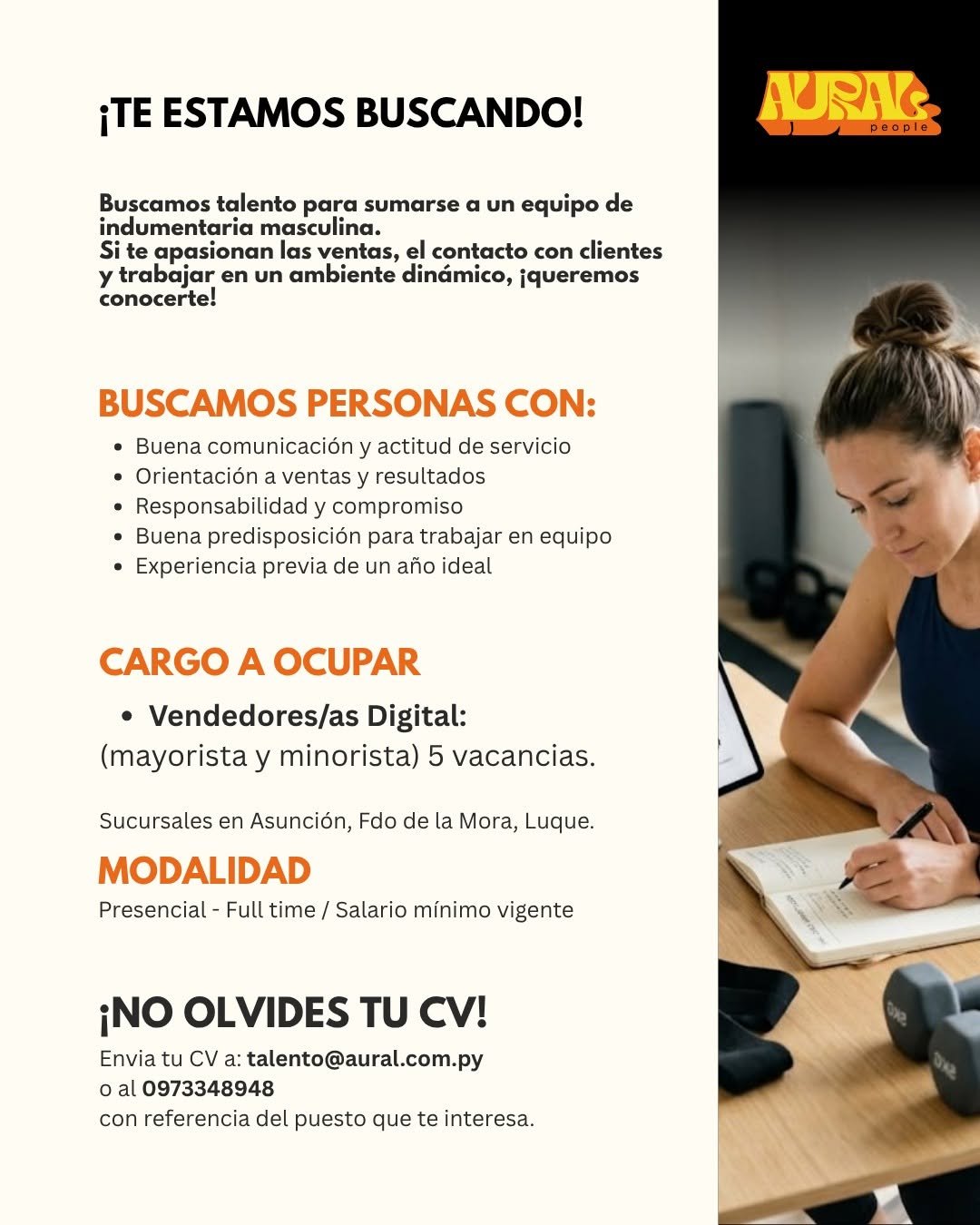 Oferta laboral: Vendedores — Aural