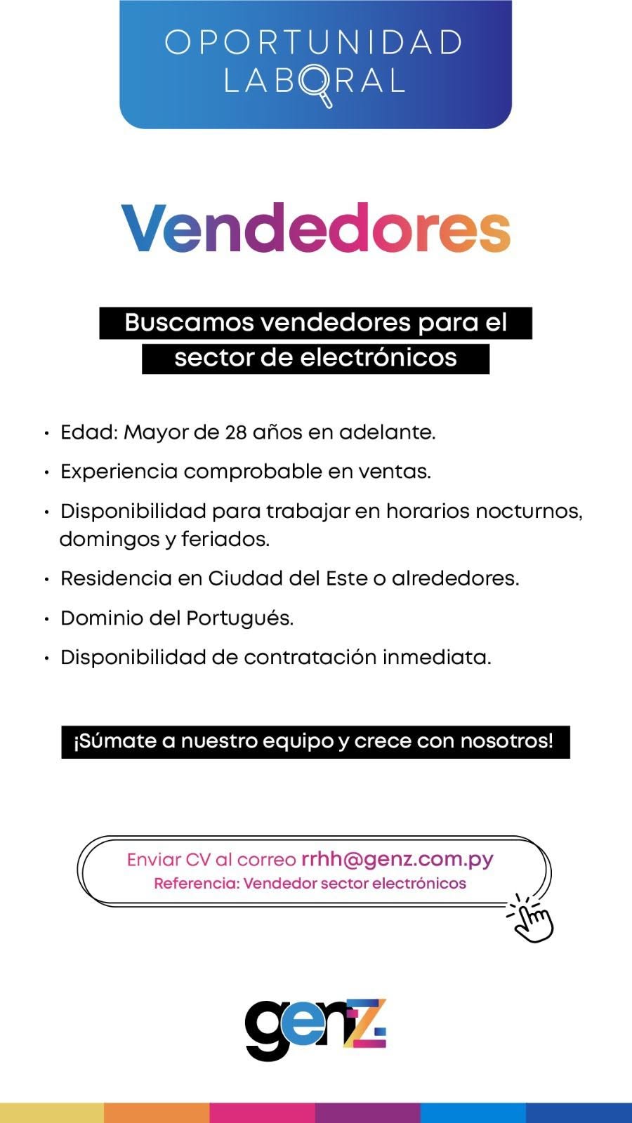 Oferta laboral: Vendedores — Genz