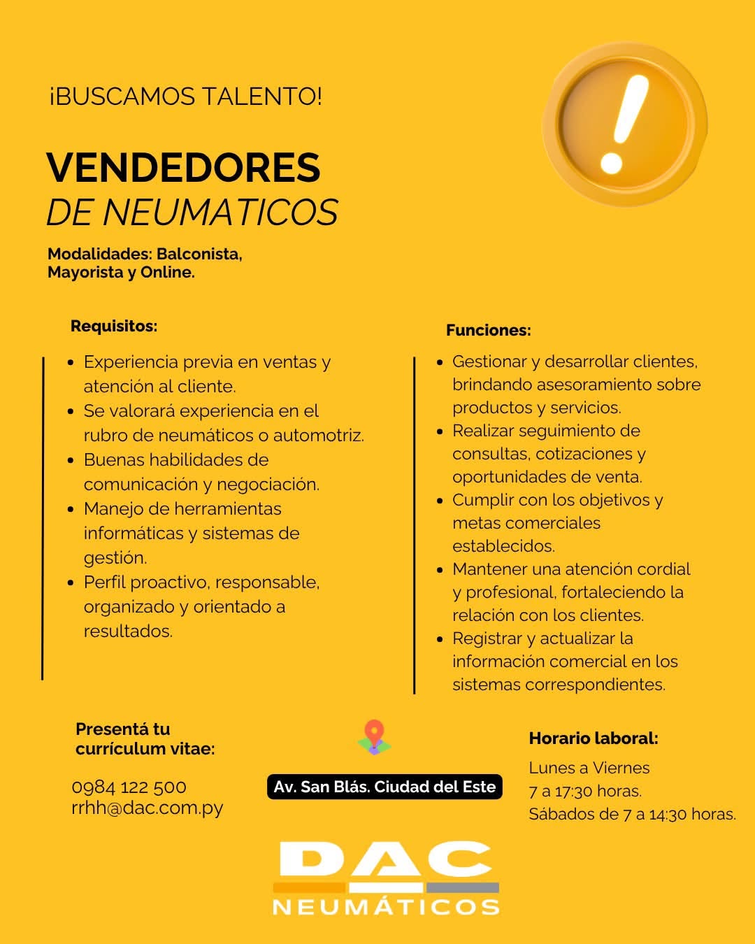 Oferta laboral: Vendedores De Neumaticos — Dac